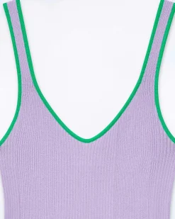 New FROM FUTURE Top Debardeur A Cotes Liseres Contrastes Magic Lilac