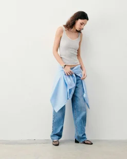 Discount FROM FUTURE Top Debardeur A Cotes Uni Gris Chine Clair