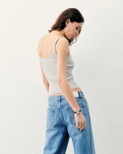 Discount FROM FUTURE Top Debardeur A Cotes Uni Gris Chine Clair