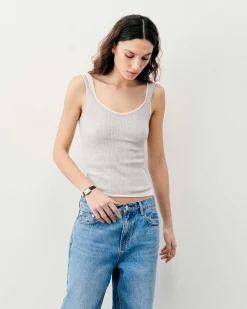 Discount FROM FUTURE Top Debardeur A Cotes Uni Gris Chine Clair
