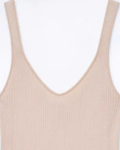 Outlet FROM FUTURE Top Debardeur A Cotes Uni Light Beige
