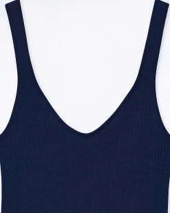 Discount FROM FUTURE Top Debardeur A Cotes Uni Navy
