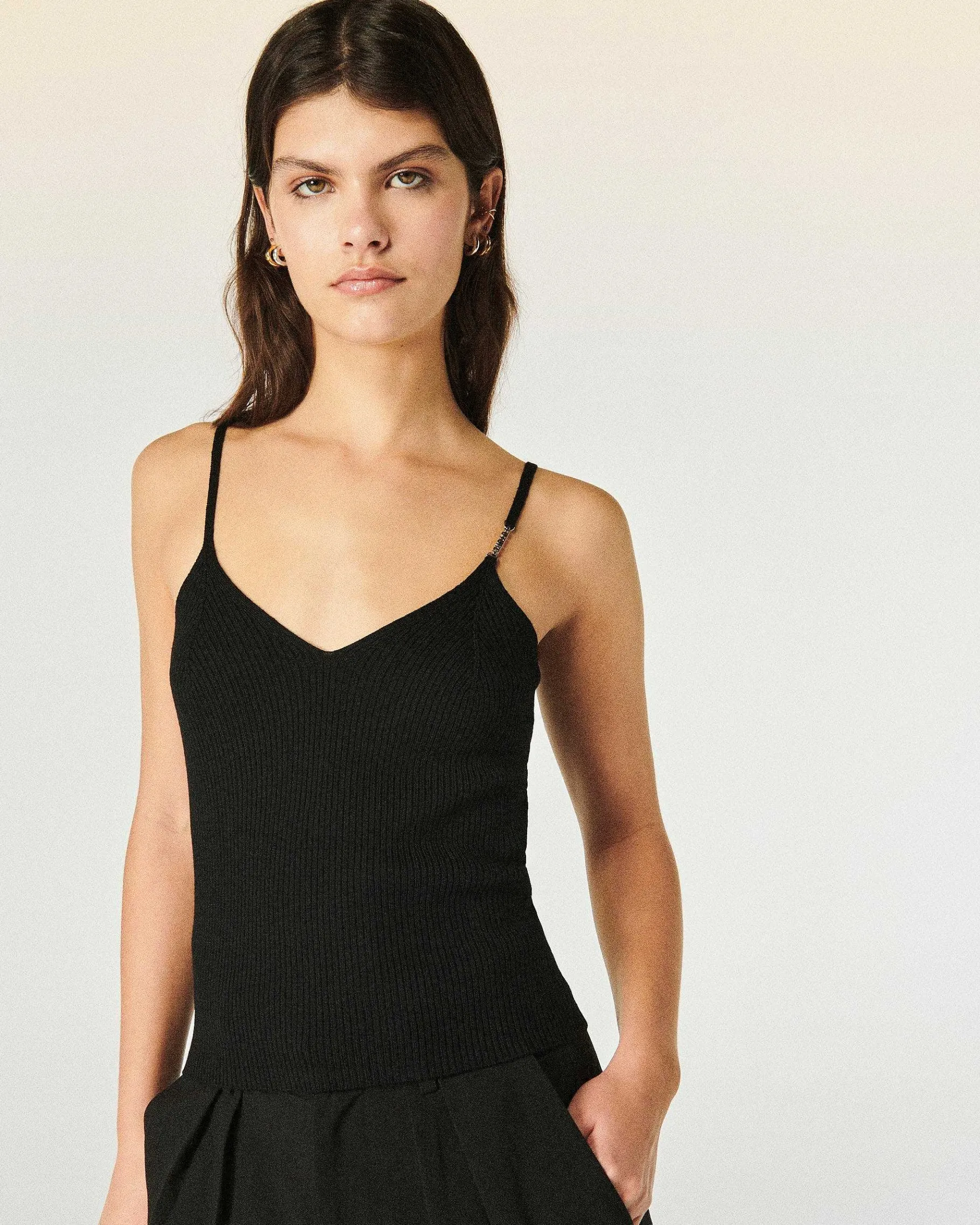 Clearance FROM FUTURE Top Debardeur Bretelle Bijou Noir