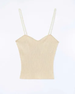 Outlet FROM FUTURE Top Debardeur Bretelle Perle Light Beige