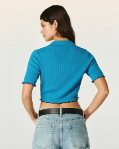 Discount FROM FUTURE Top Manches Courtes Bicolore Tropical Blue