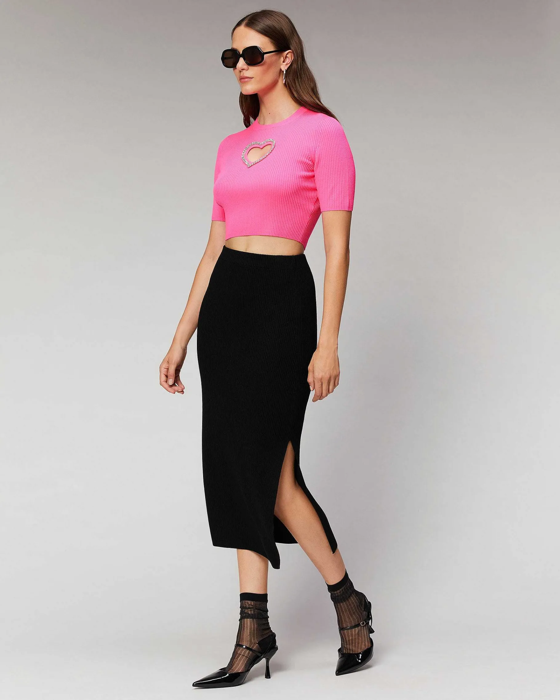 Clearance FROM FUTURE Top Manches Courtes Coeur Strass Sparkle Pink