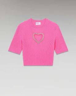 Clearance FROM FUTURE Top Manches Courtes Coeur Strass Sparkle Pink