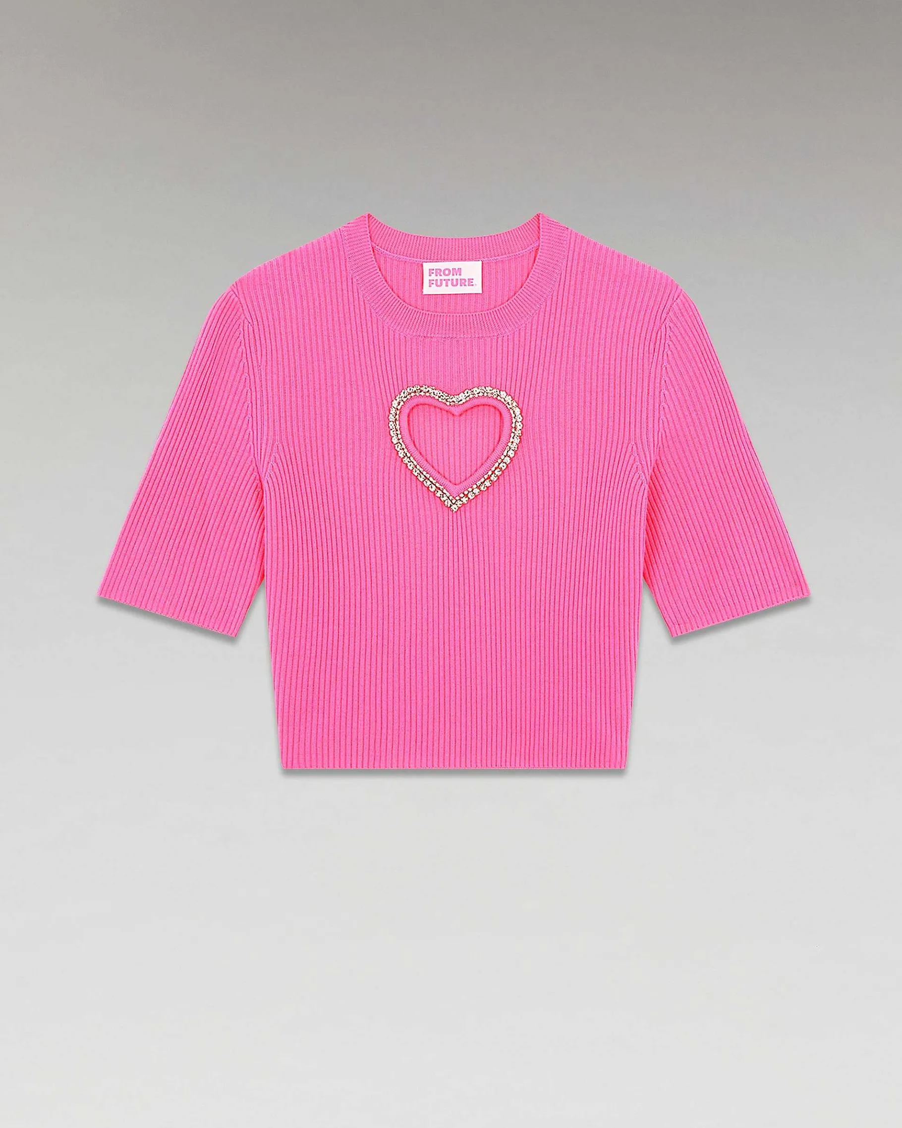 Clearance FROM FUTURE Top Manches Courtes Coeur Strass Sparkle Pink