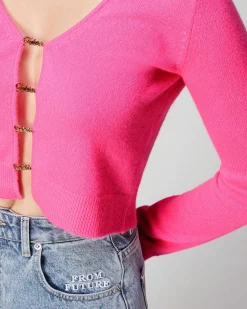 Hot FROM FUTURE Top Manches Longues Boutons Bijoux Sparkle Pink