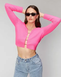 Discount FROM FUTURE Top Manches Longues Boutons Bijoux Sparkle Pink
