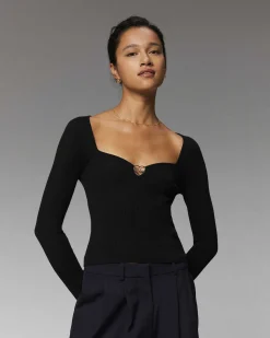Outlet FROM FUTURE Top Manches Longues Decollete Coeur Noir