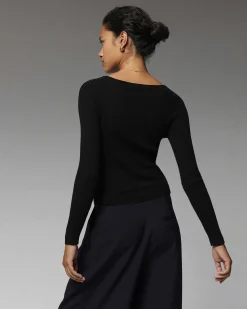 Outlet FROM FUTURE Top Manches Longues Decollete Coeur Noir