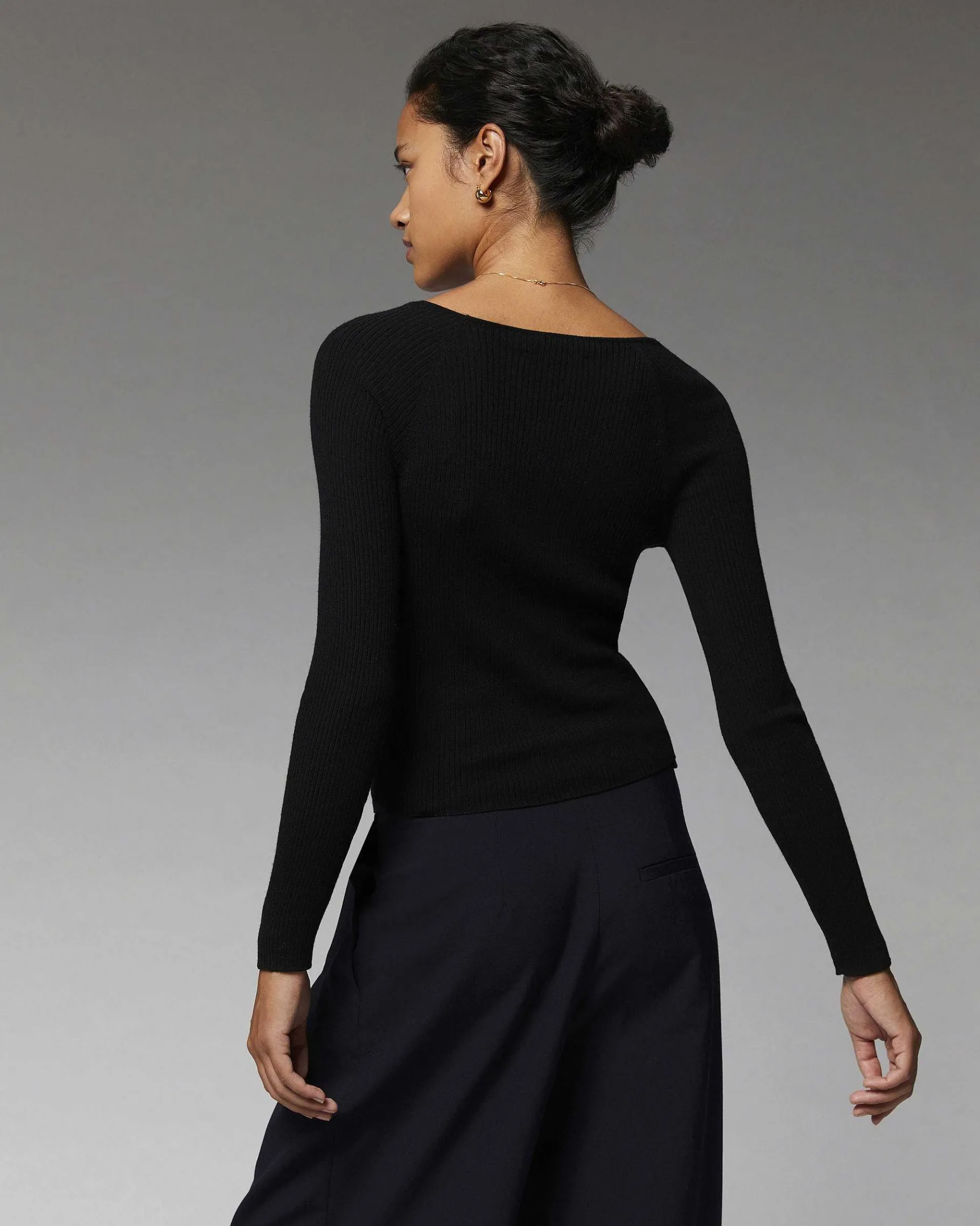 Outlet FROM FUTURE Top Manches Longues Decollete Coeur Noir