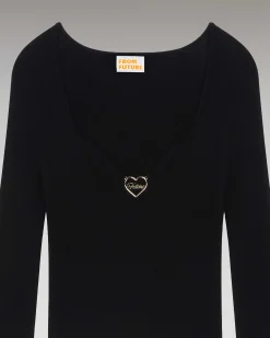 Outlet FROM FUTURE Top Manches Longues Decollete Coeur Noir