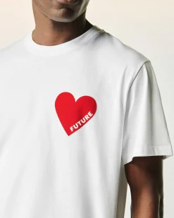 Outlet FROM FUTURE T-Shirt Coeur Col Rond Manches Courtes Blanc