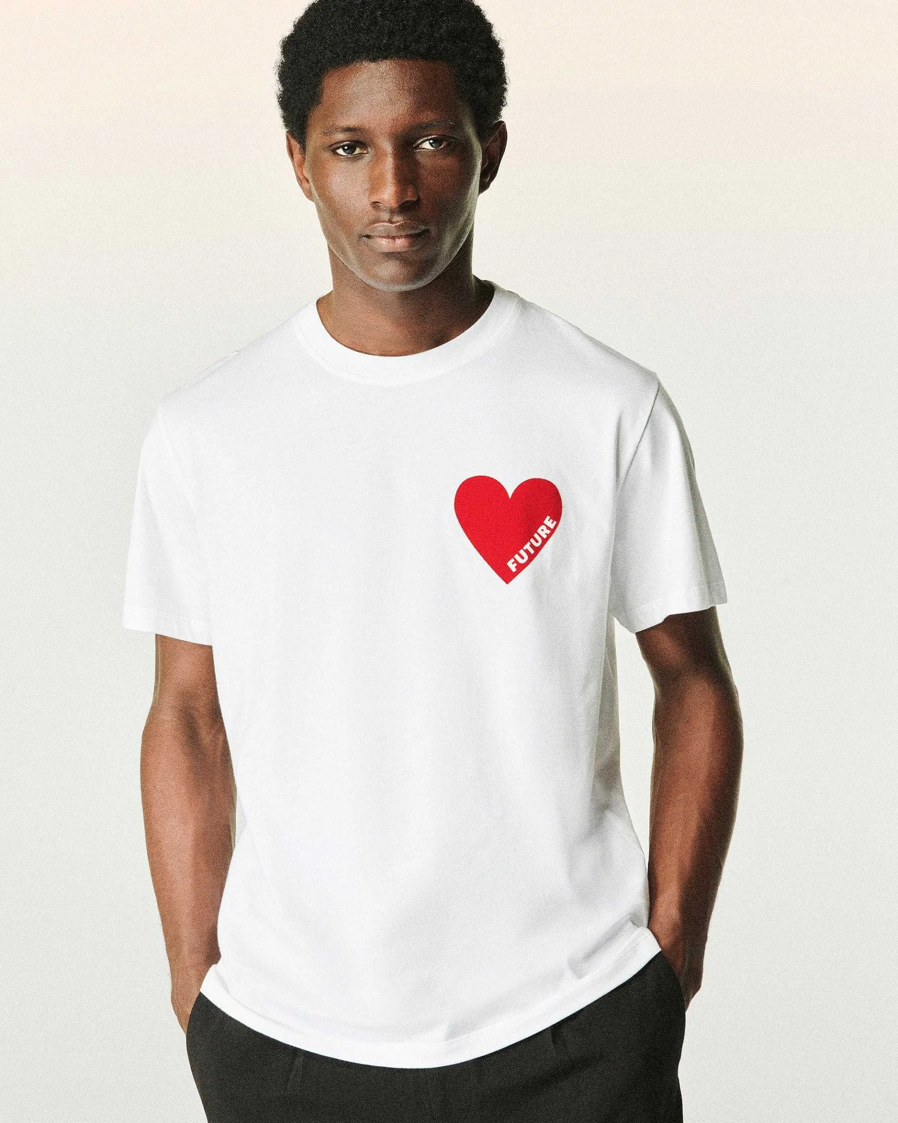 Outlet FROM FUTURE T-Shirt Coeur Col Rond Manches Courtes Blanc