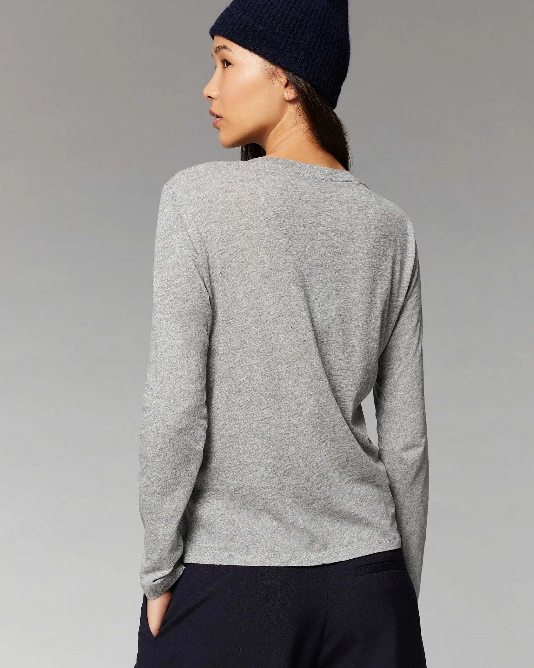 Hot FROM FUTURE T-Shirt Col Rond Basique Manches Longues Gris Chine Fonce