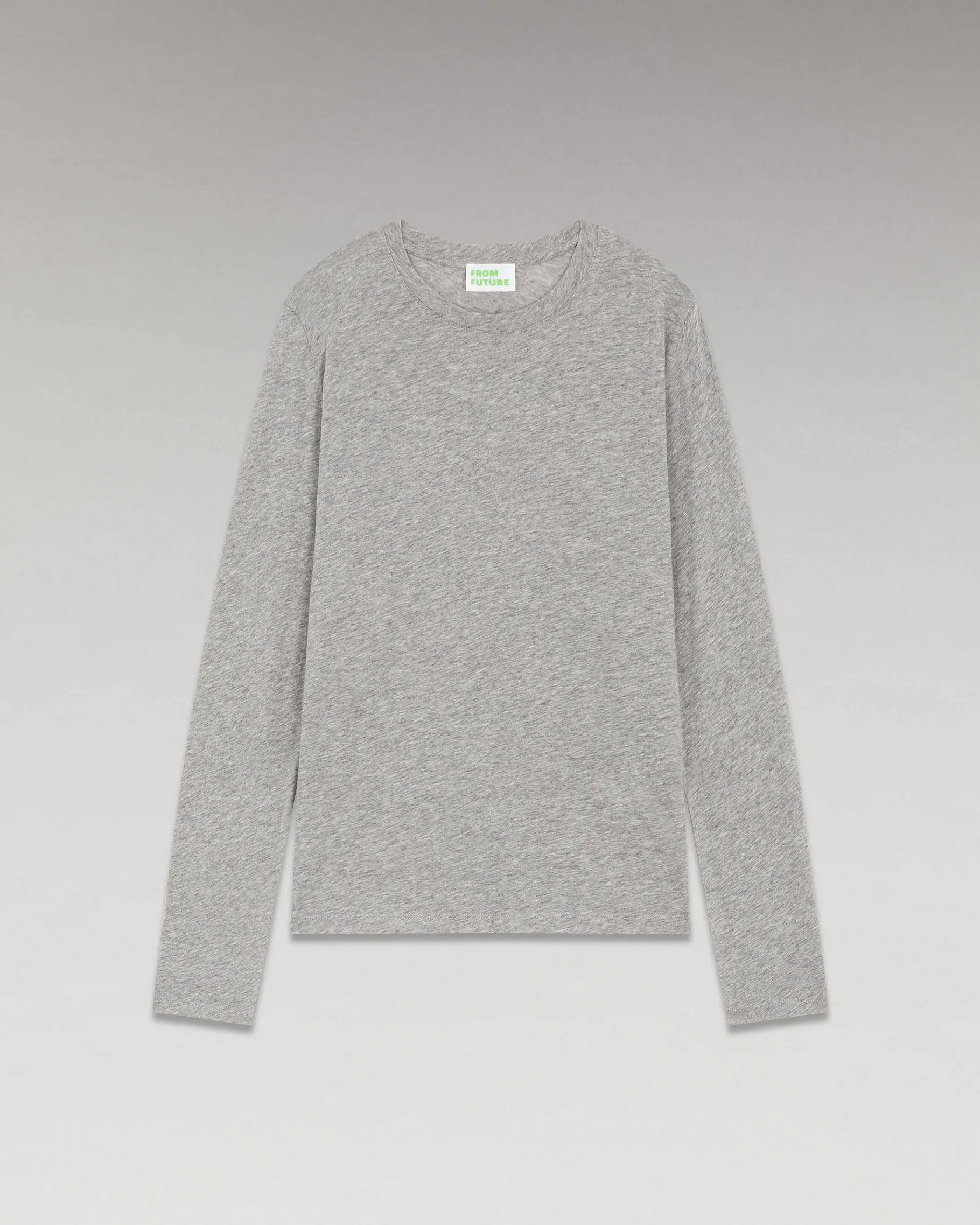 Hot FROM FUTURE T-Shirt Col Rond Basique Manches Longues Gris Chine Fonce