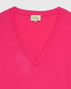Discount FROM FUTURE T-Shirt Col V Basique Holyday Pink