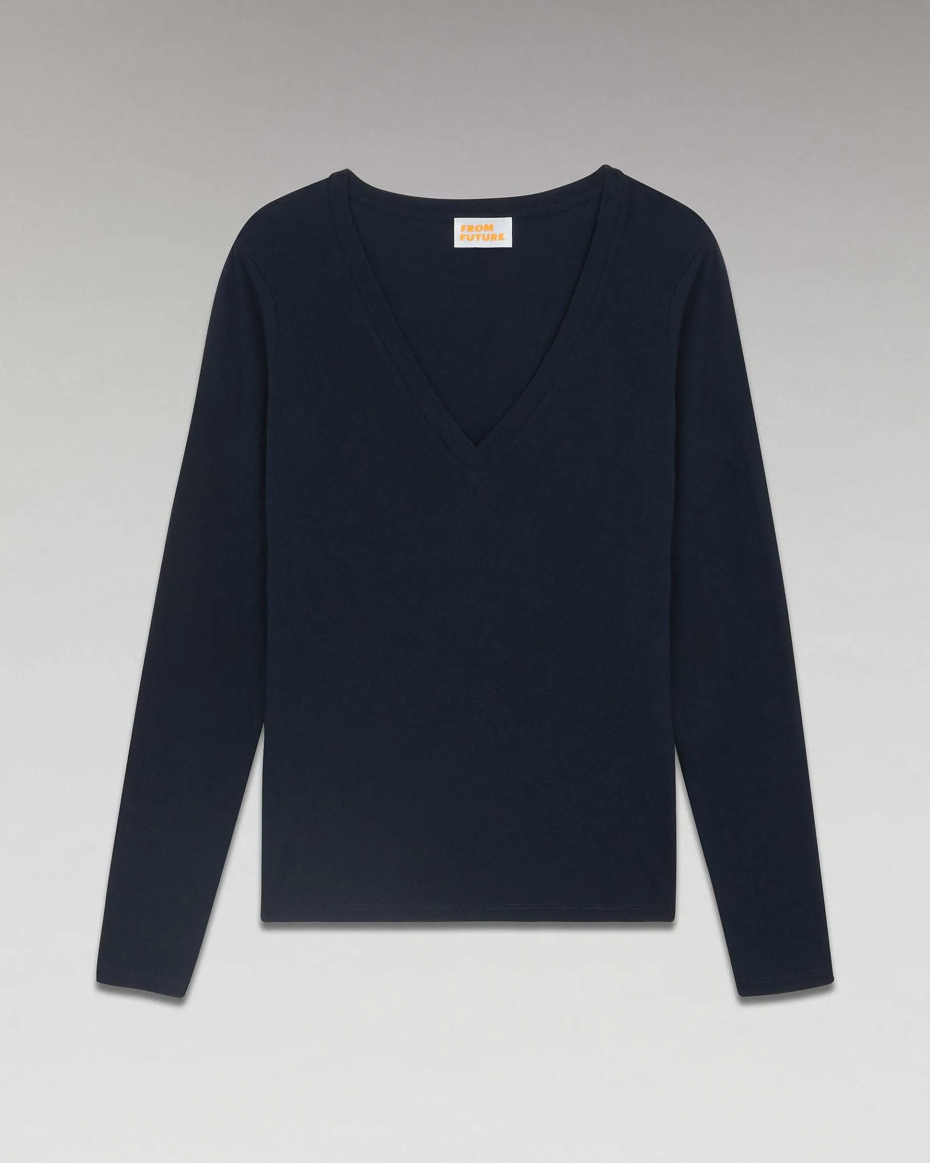 Hot FROM FUTURE T-Shirt Col V Basique Manches Longues Navy